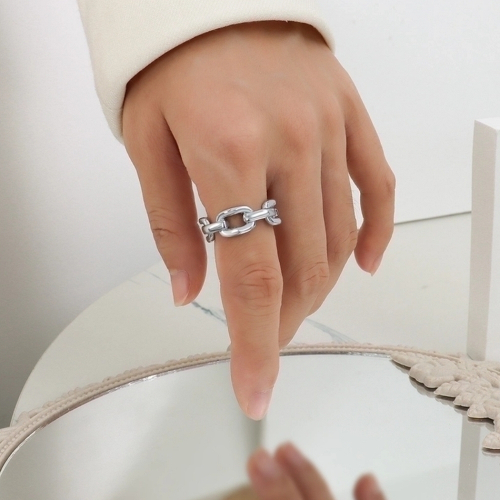Stainless steel silver tone chain link ring new